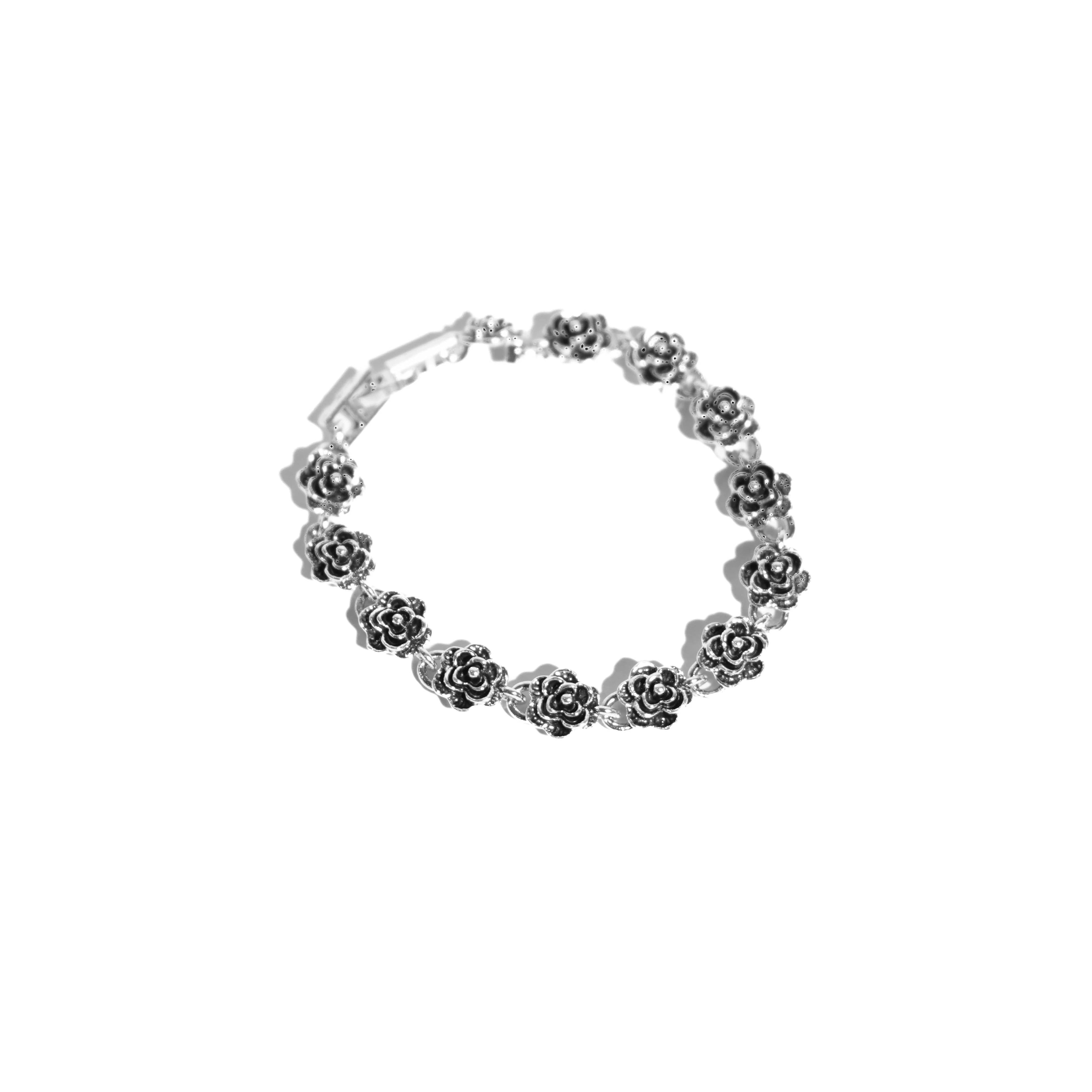 Silver Noir Camellia Bracelet - Unisex