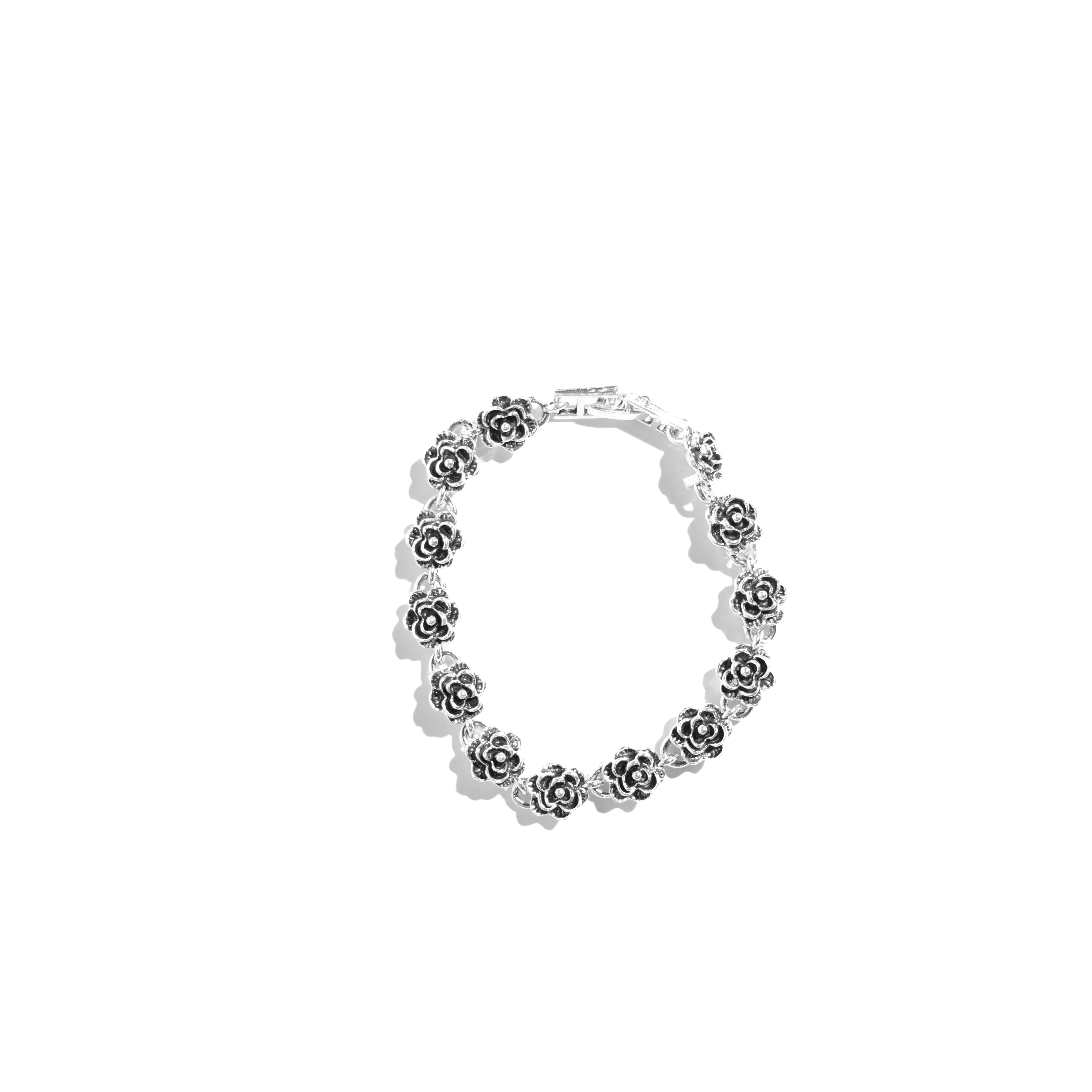 Silver Noir Camellia Bracelet - Unisex