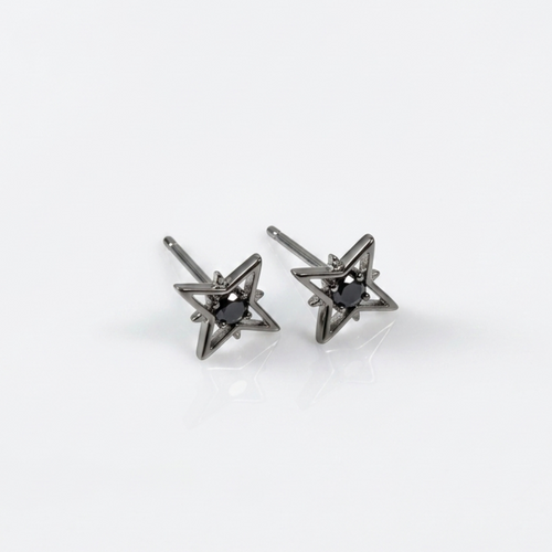 Black Crystal Star Stud Earring - Women
