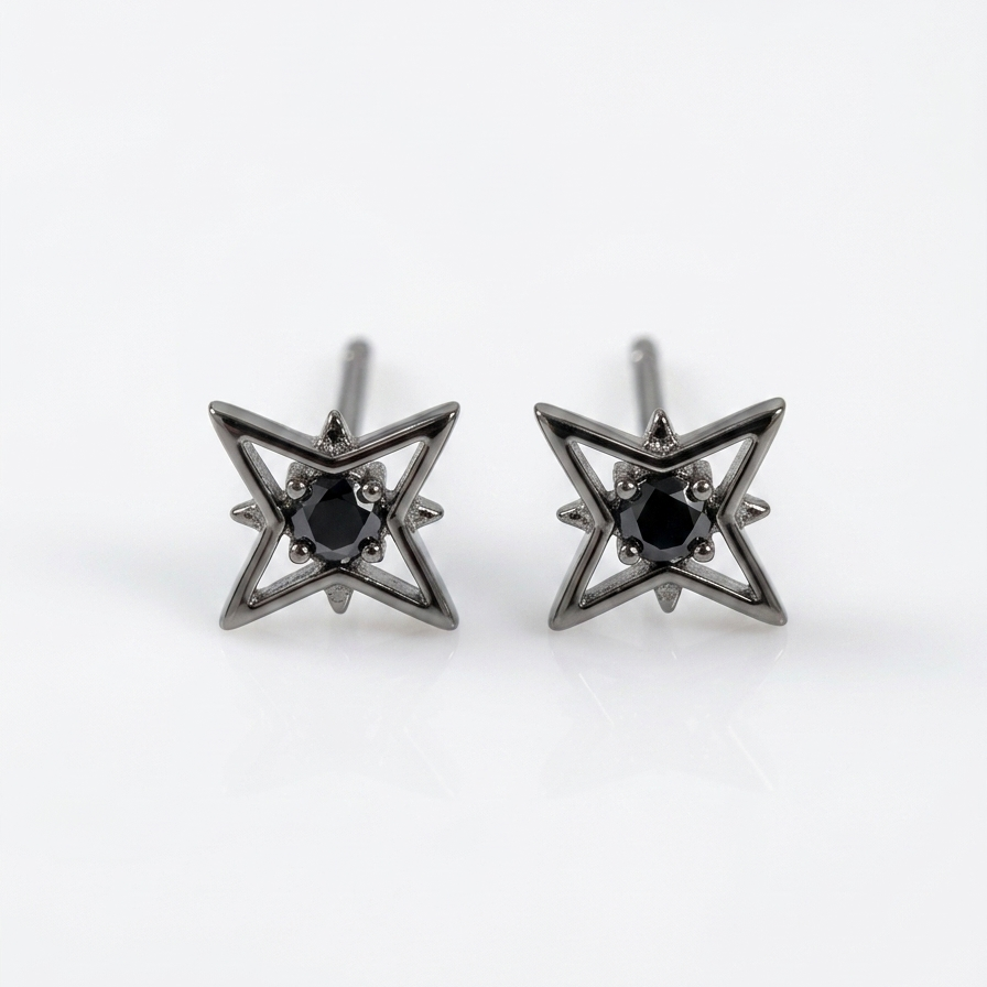 Black Crystal Star Stud Earring - Women