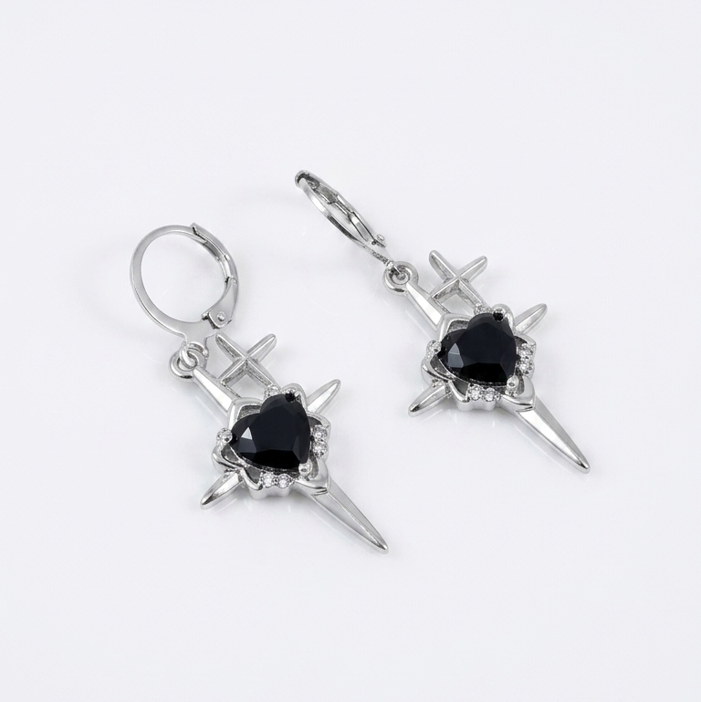 Black Heart Dagger Hoop Earrings - Women