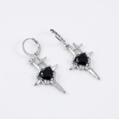 Black Heart Dagger Hoop Earrings - Women