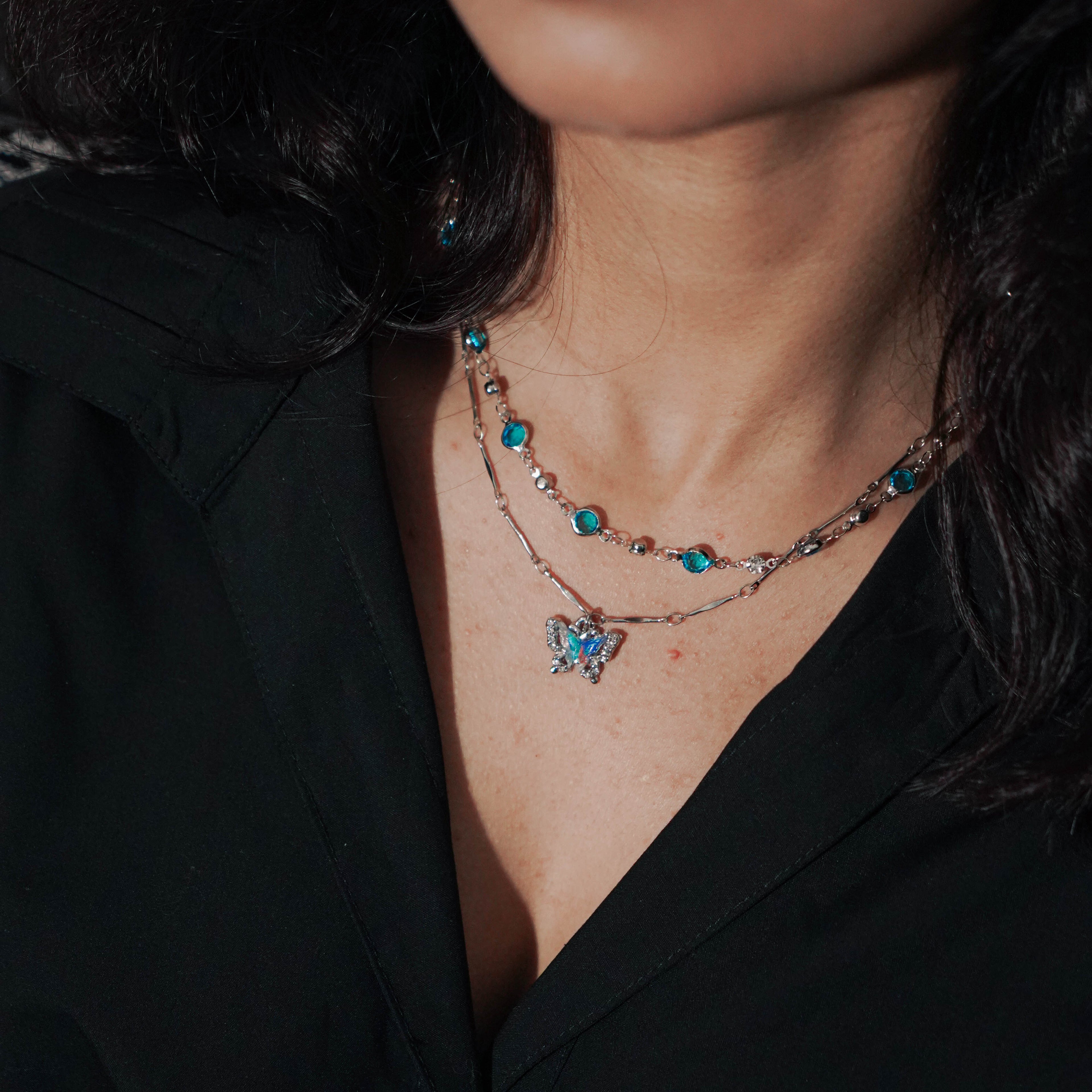 Y2k Double Layer Butterfly Pendant Necklace