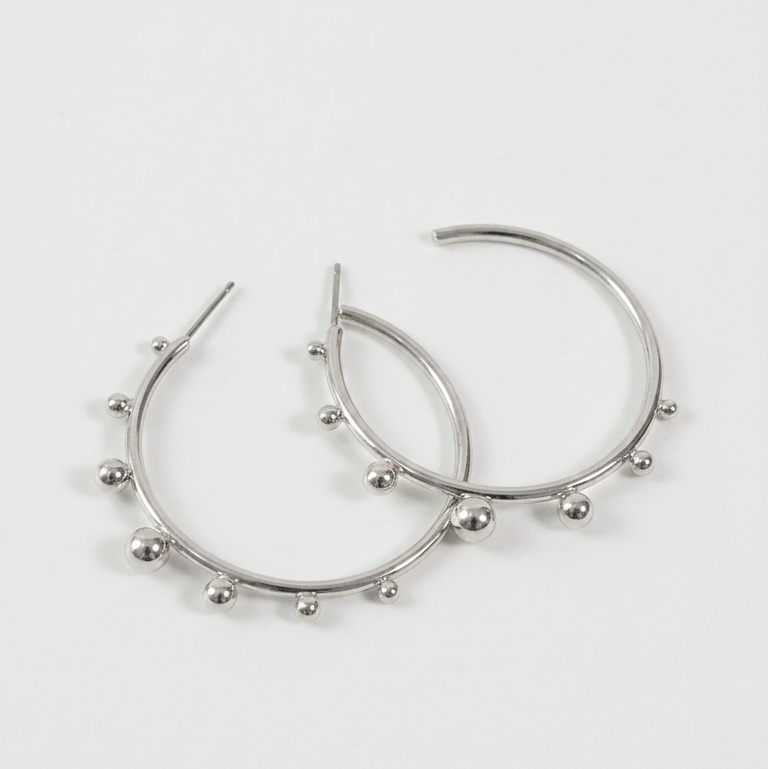 Gothic Silver Hoop Beaded Earrings - Women