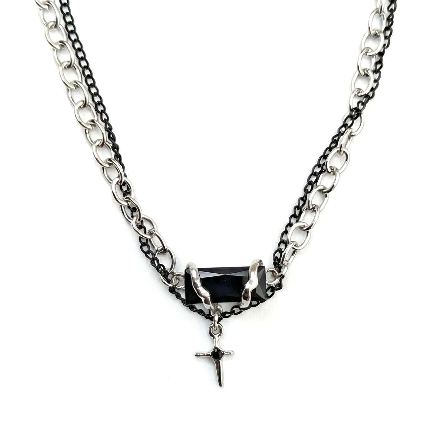 Obsidian Star Double Layered Necklace - Unisex