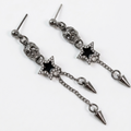 Skull Chain Drop Earrings with Black Star & Spikes - Women