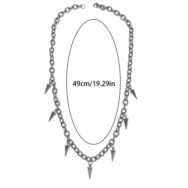 Necklace with spike details and measurement on a white background