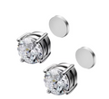 Magnetic Silver Solitaire Studs Earring - Unisex